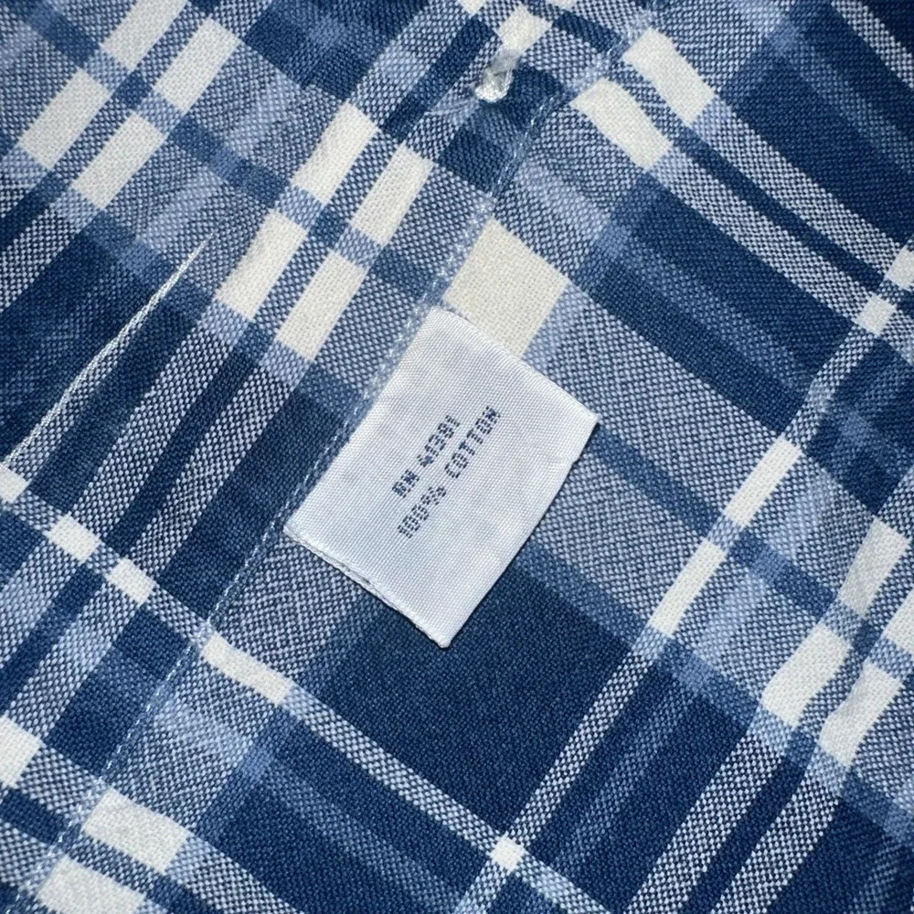 Polo Ralph Lauren Shirt Mens Sz XL Indigo Oxford Button Down Plaid Short Sleeve